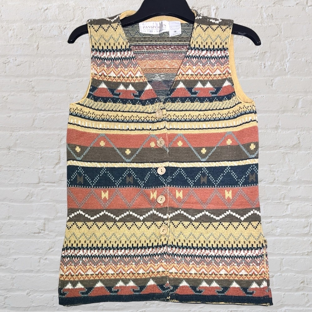 Vintage Passports Of Pier 1 Imports Sweater Vest‎ Size M Aztec Southwest Boho